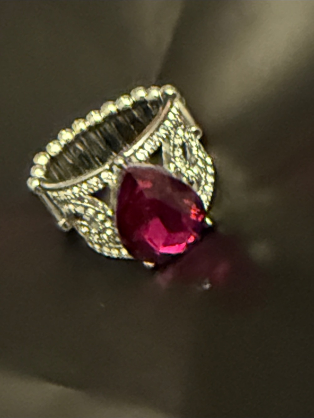paparazzi Silver-Tone Ring with Deep Pink Pear Stone